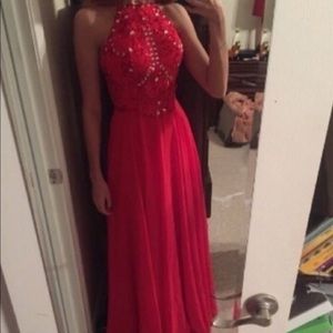 Red halter prom dress